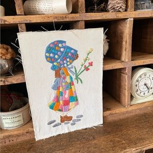 Vintage Handmade Holly Hobby Inspired Colorful Patchwork Embroidered Art